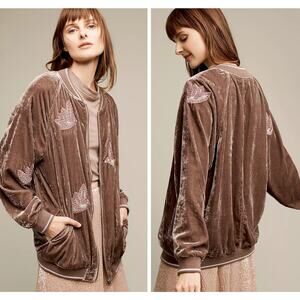 NWOT Anthropologie Hei Hei Sz S West End Velvet Bird Long Bomber Zip Up Jacket